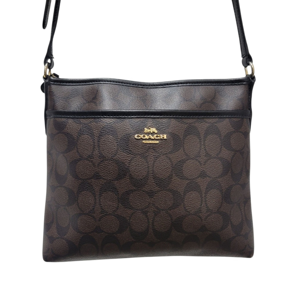 COACH 81821-F29210 Black Brown Leather Signature Monogram Crossbody Hand Bag - Picture 1 of 8
